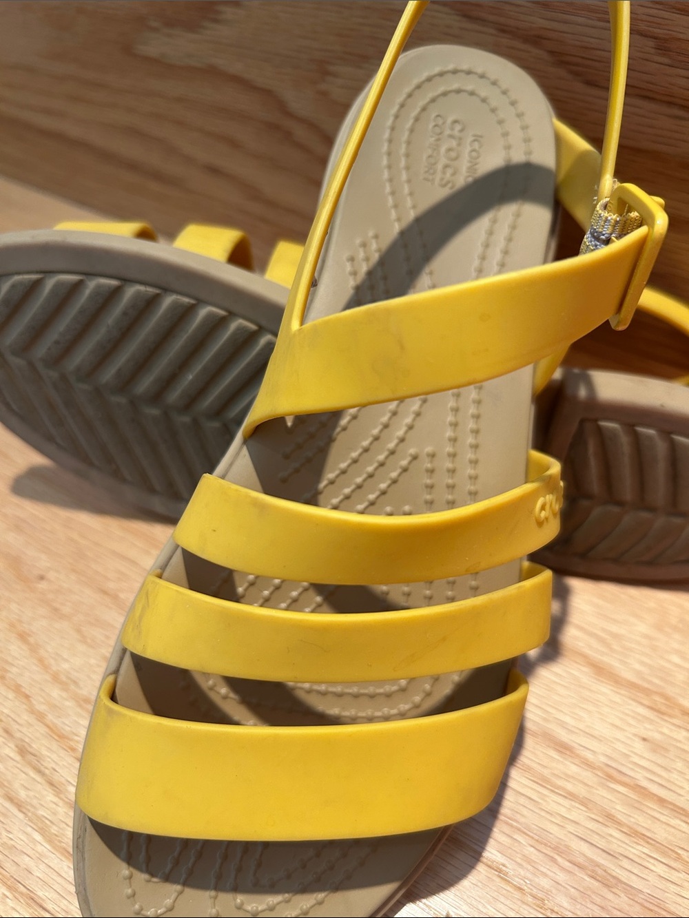 CROCS Women's Yellow Strappy Slingback Sandals - Picture 2 of 3